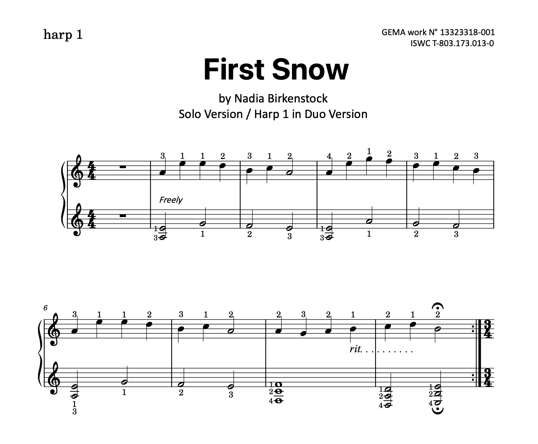 Preview_First Snow_sheet music_harp duo_1