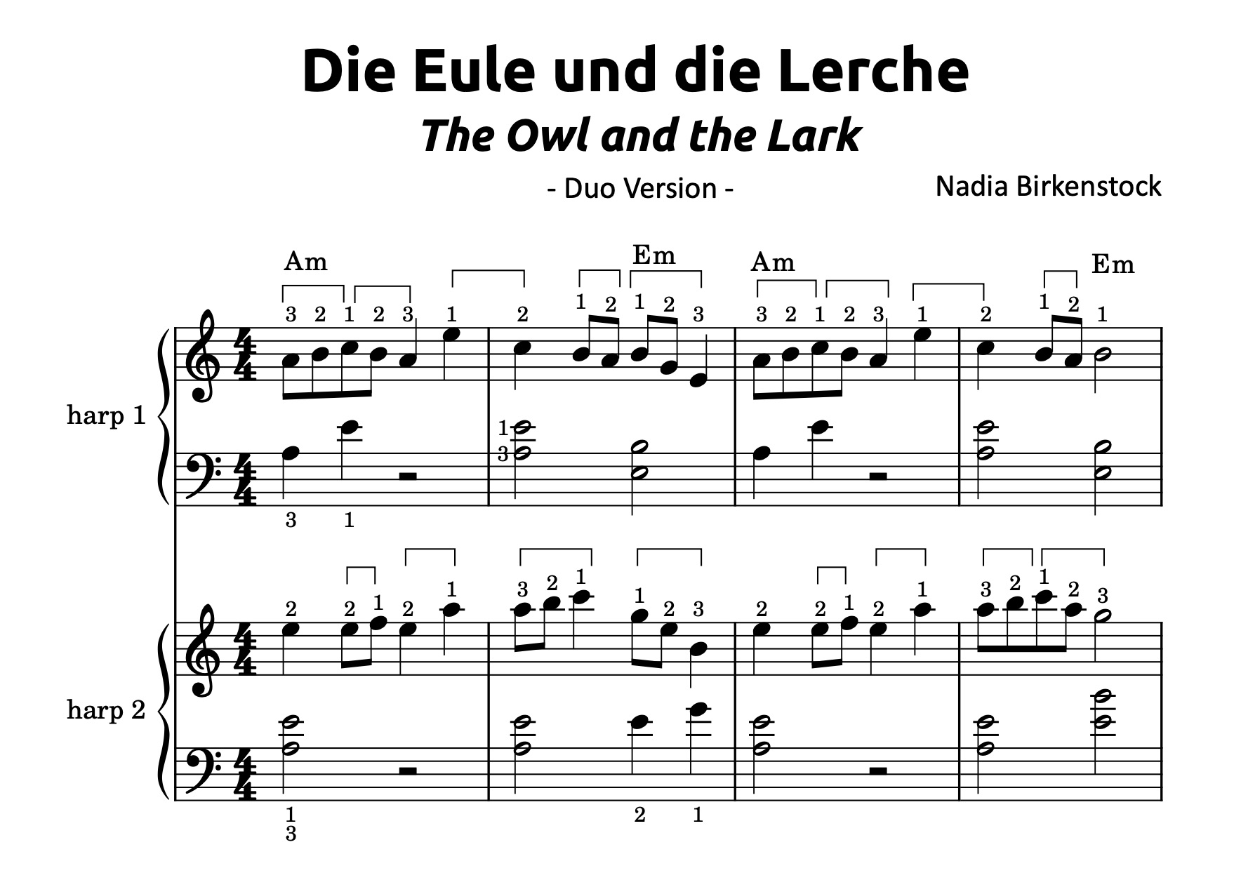 Preview_Die Eule und die Lerche_Duo_sheet music_harp